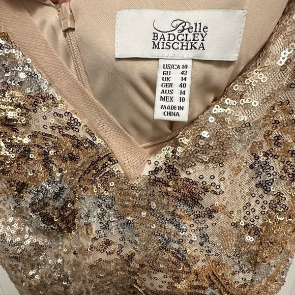 Belle Badgley Mischka Fit and Flare Gold & Silver Sequin Mini Dress Sz 10 - Picture 7 of 8